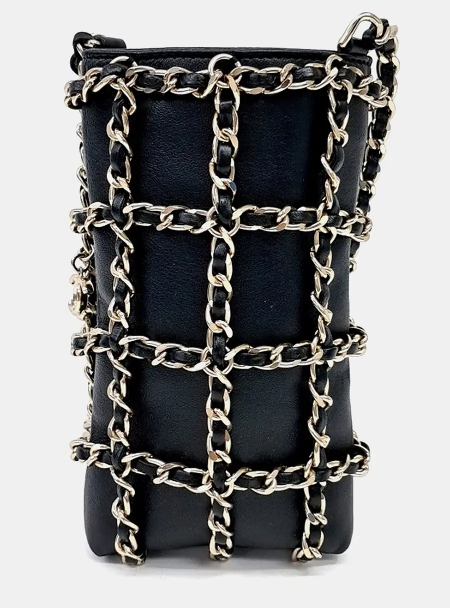 Chanel Black Leather Chain Phone holder and Crossbody bag
