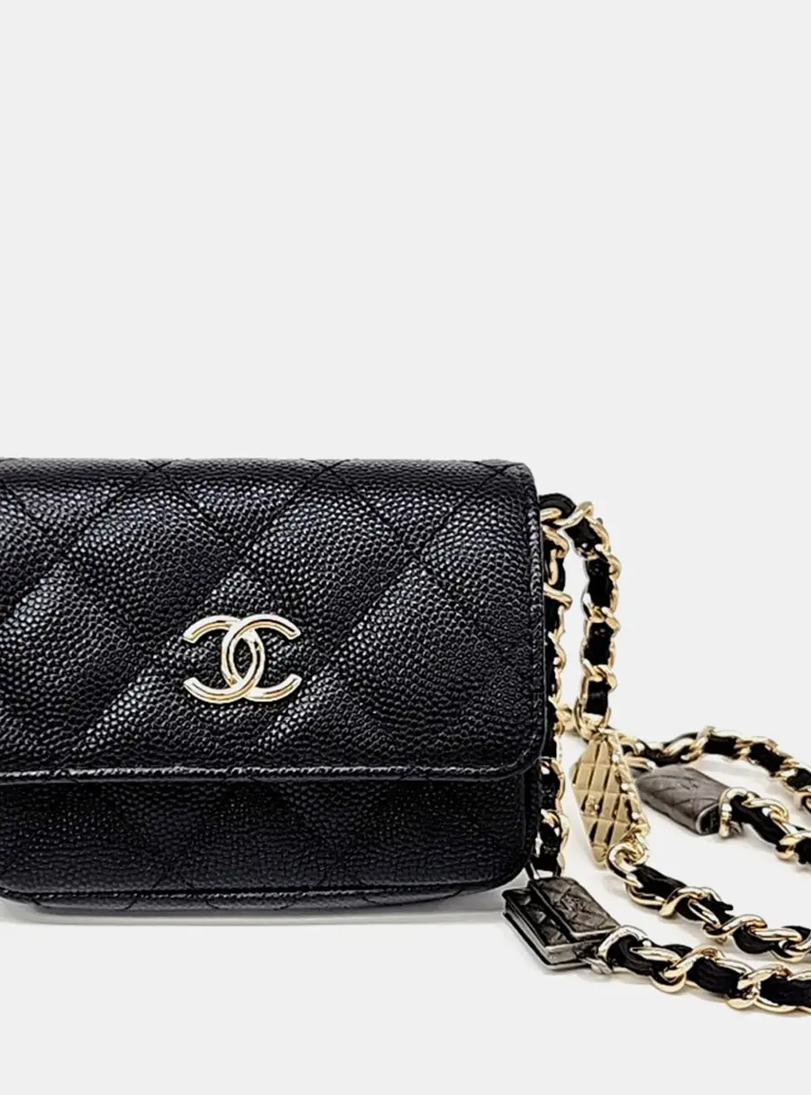 Chanel Black Leather Caviar Chain Belt Bag