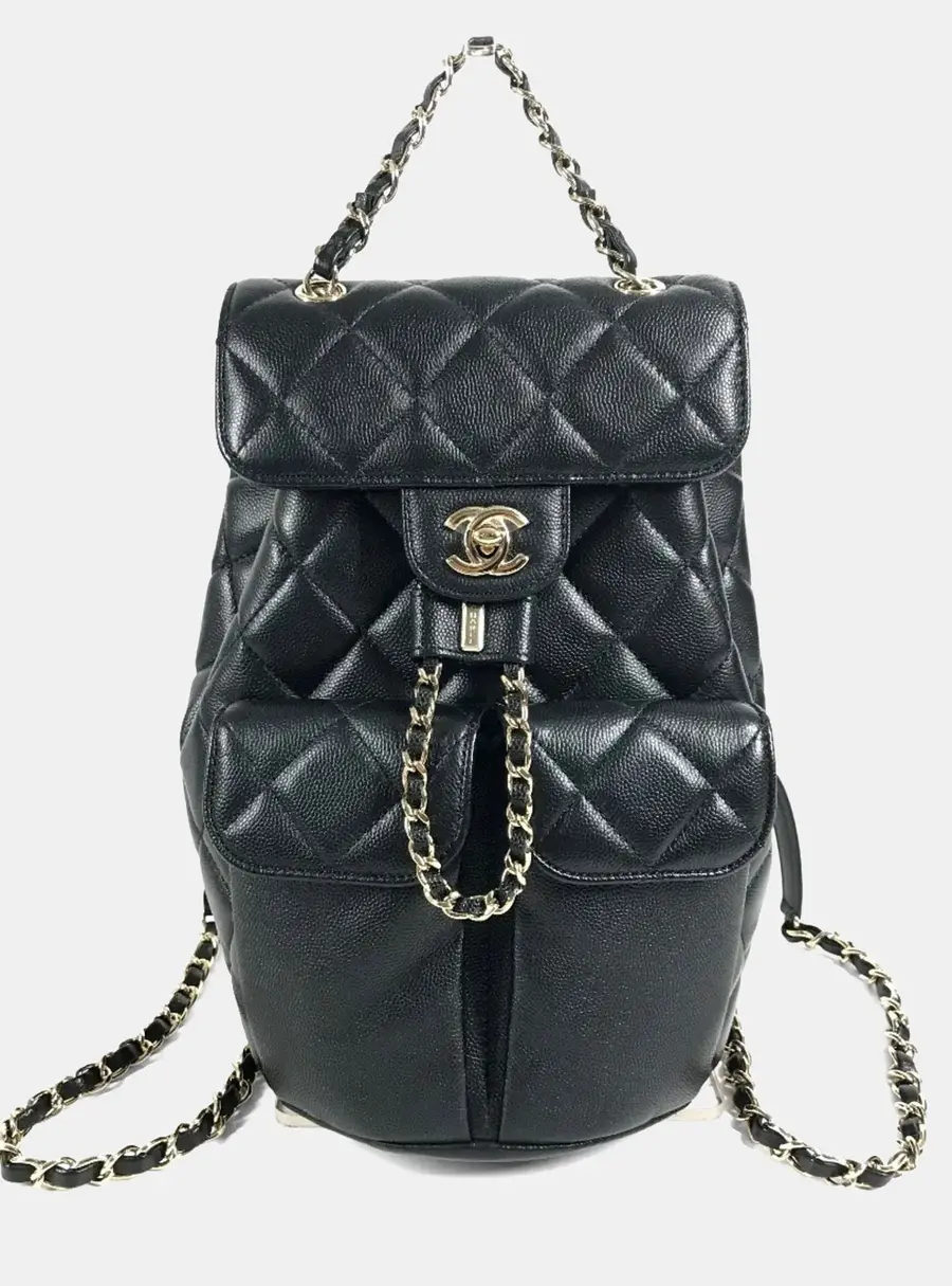 Chanel Coco Mark CC Logo Quilted Matelasse Chain with Double Pockets One Size Black Caviar Backpack