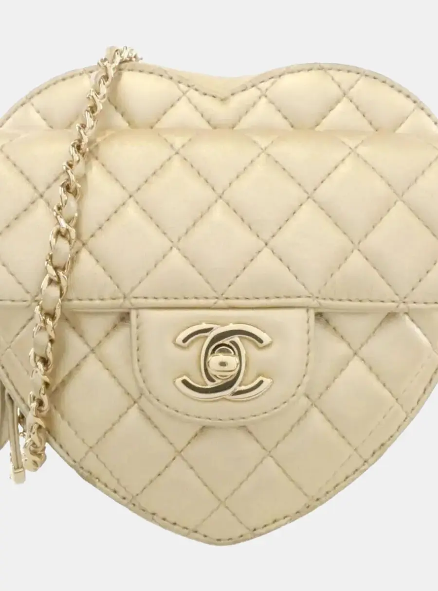 Chanel CC In Love Large Champagne Gold Metallic Lambskin Leather Shoulder Bag