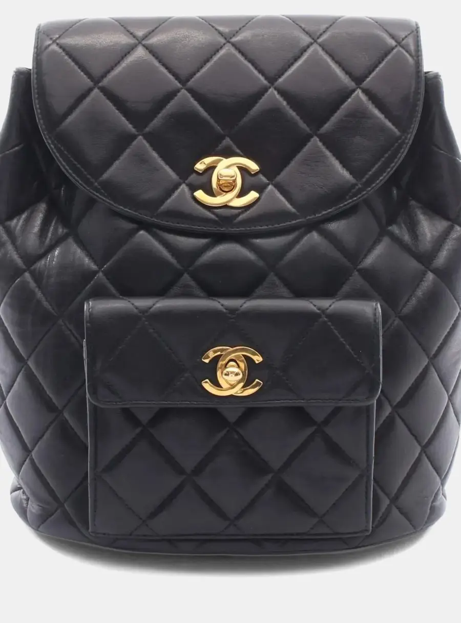 Chanel Matelasse Turnlock Chain Black Lambskin Leather Backpack Bag