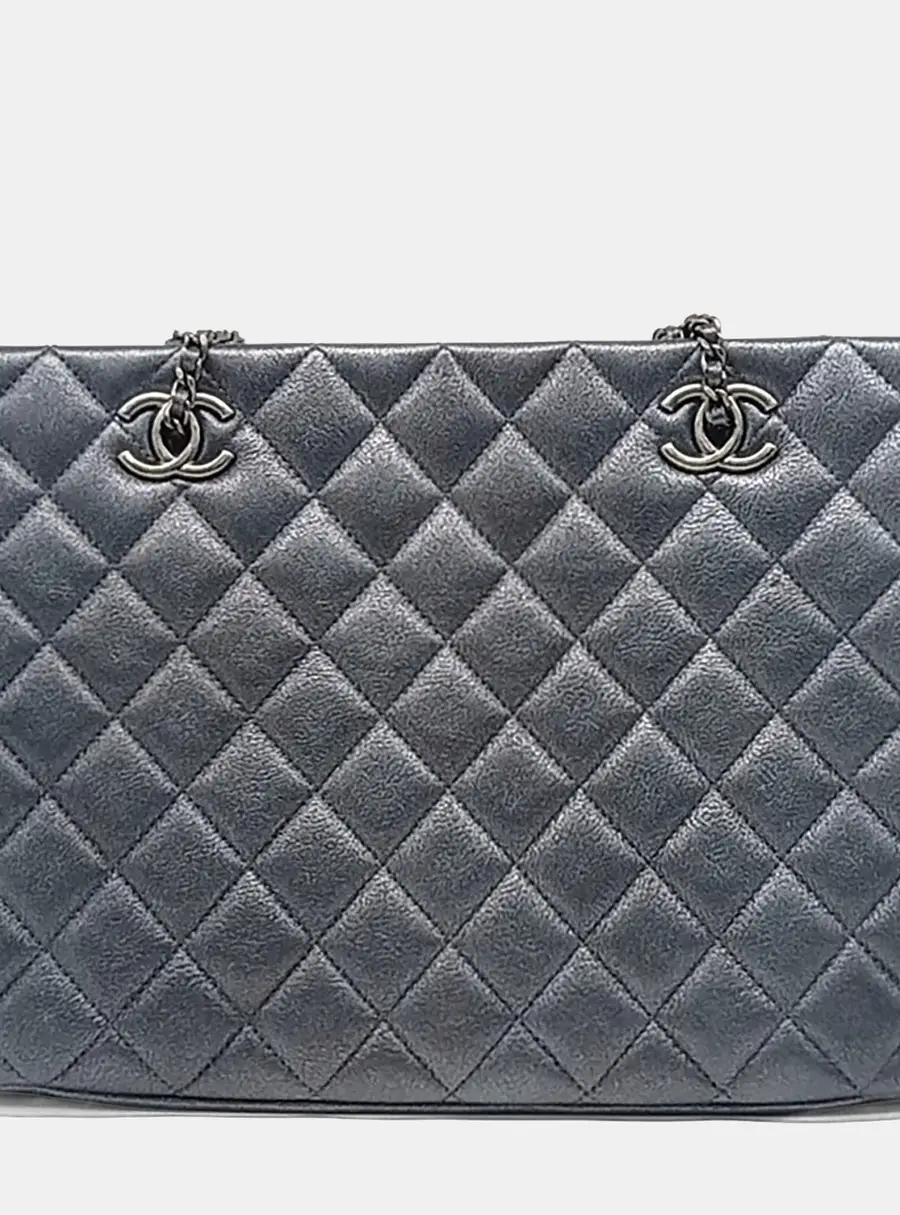 Chanel Grey Leather Chain Shoulder Bag