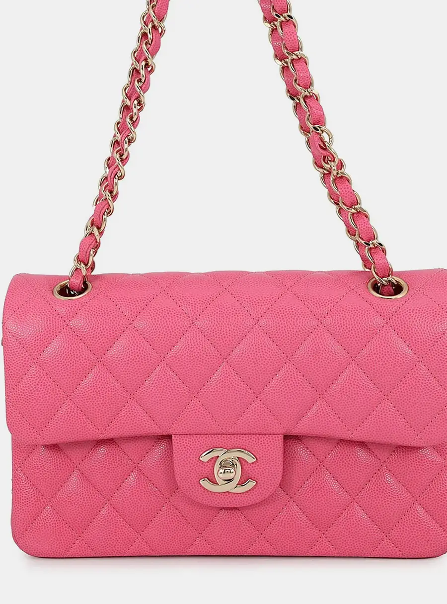 Chanel Matelasse W Flap Chain shoulder Bag Pink Caviar Leather Size 23