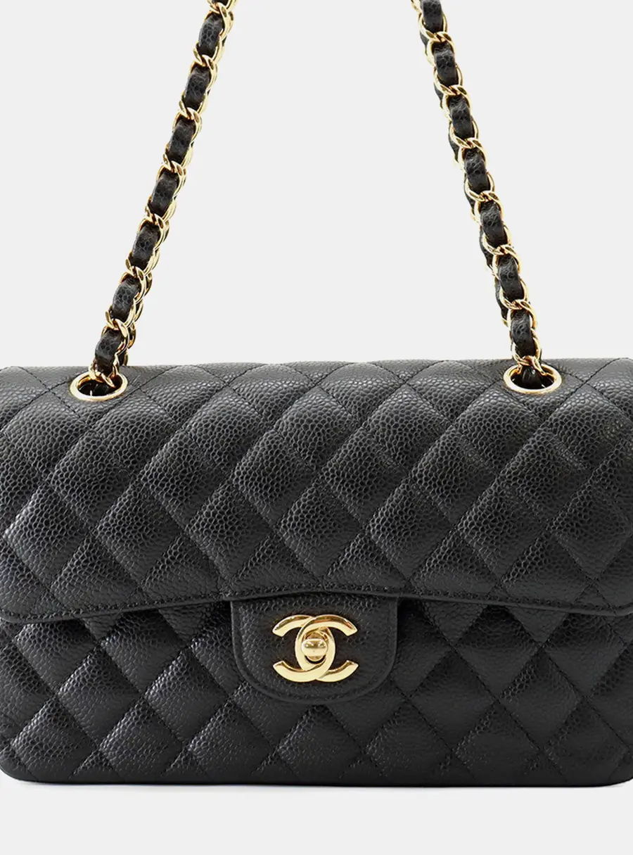 Chanel Matelasse23 Flap Chain Shoulder Bag Black Caviar Leather Size 23