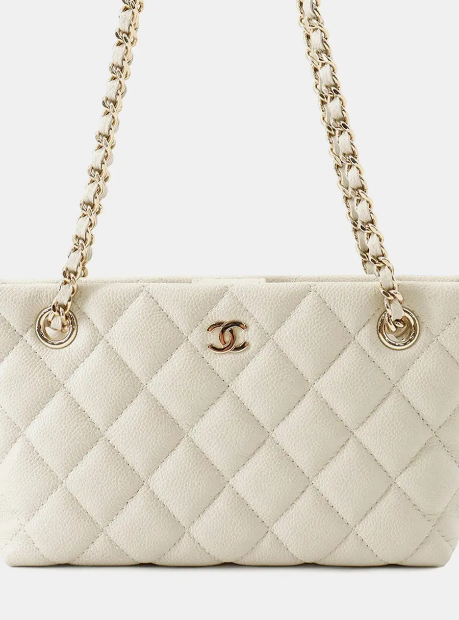 Chanel Timeless Classics Line Chain Clutch Bag Light Gray Caviar Leather