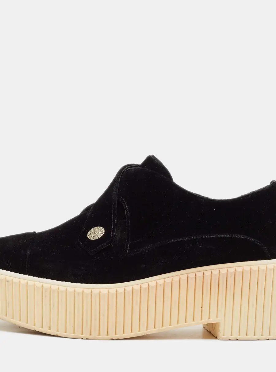 Chanel Black Velvet Cap Toe Platform Sneakers Size 38.5