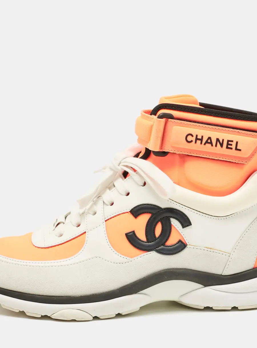 Chanel Tricolor Suede and Nylon CC High Top Sneakers Size 37.5