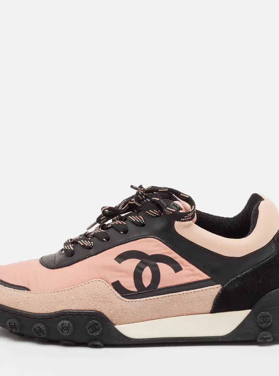 Chanel Size 37.5 Multicolor Leather, Nylon and Suede Low Top Sneakers