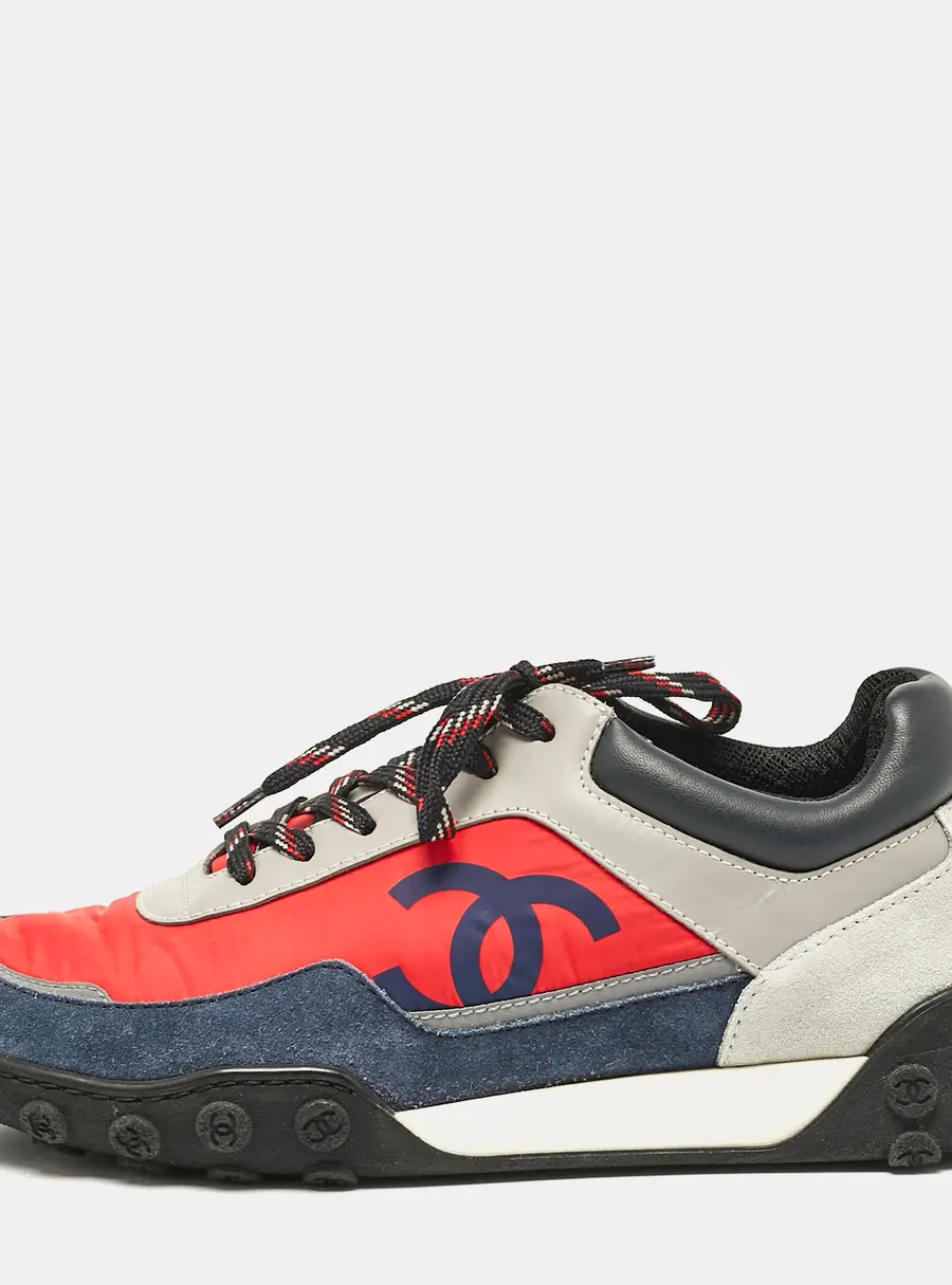 Chanel Size 38 Multicolor Leather, Nylon and Suede Low Top Sneakers