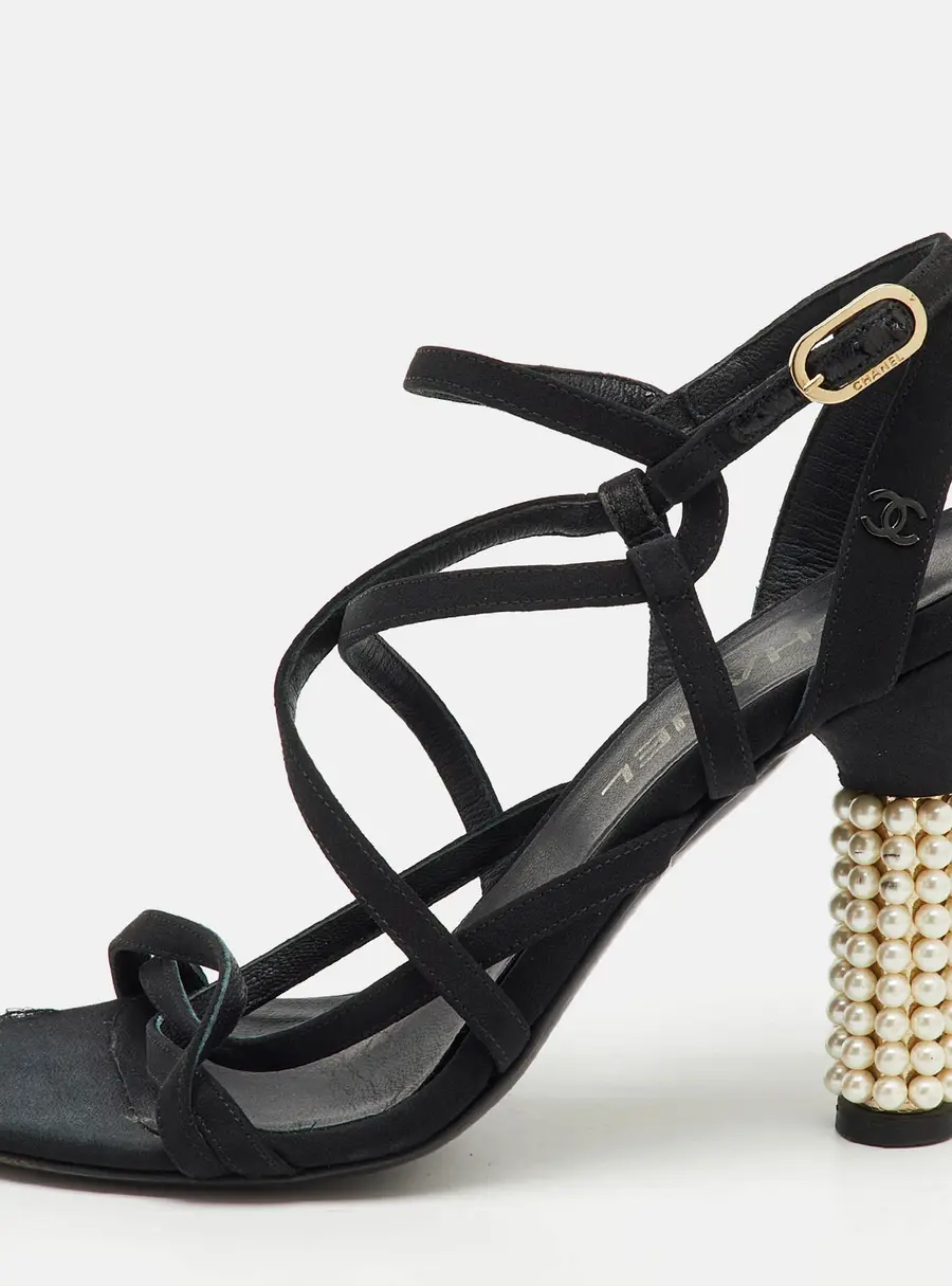 Chanel Black Fabric CC Criss Cross Strappy Sandals Size 39