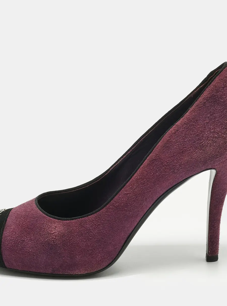 Chanel Purple/Black Suede Platform Cap Toe Pumps Size 41.5