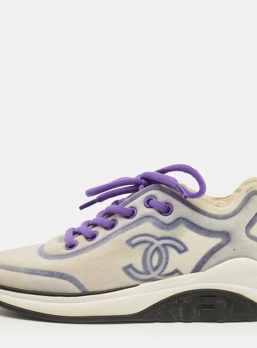 Chanel Interlocking CC Size 36.5 Grey Mesh Low Top Sneakers