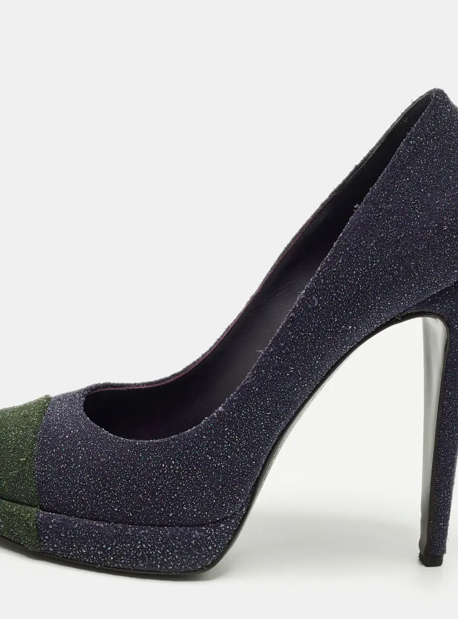 Chanel Size 40.5 Green/Purple Glitter and Leather Interlocking CC Logo Pumps