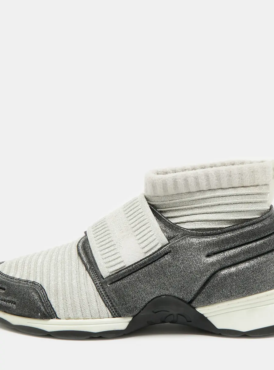 Chanel Stretch Spirit Size 38 Grey/Black Stretch Fabric Slip On Sneakers