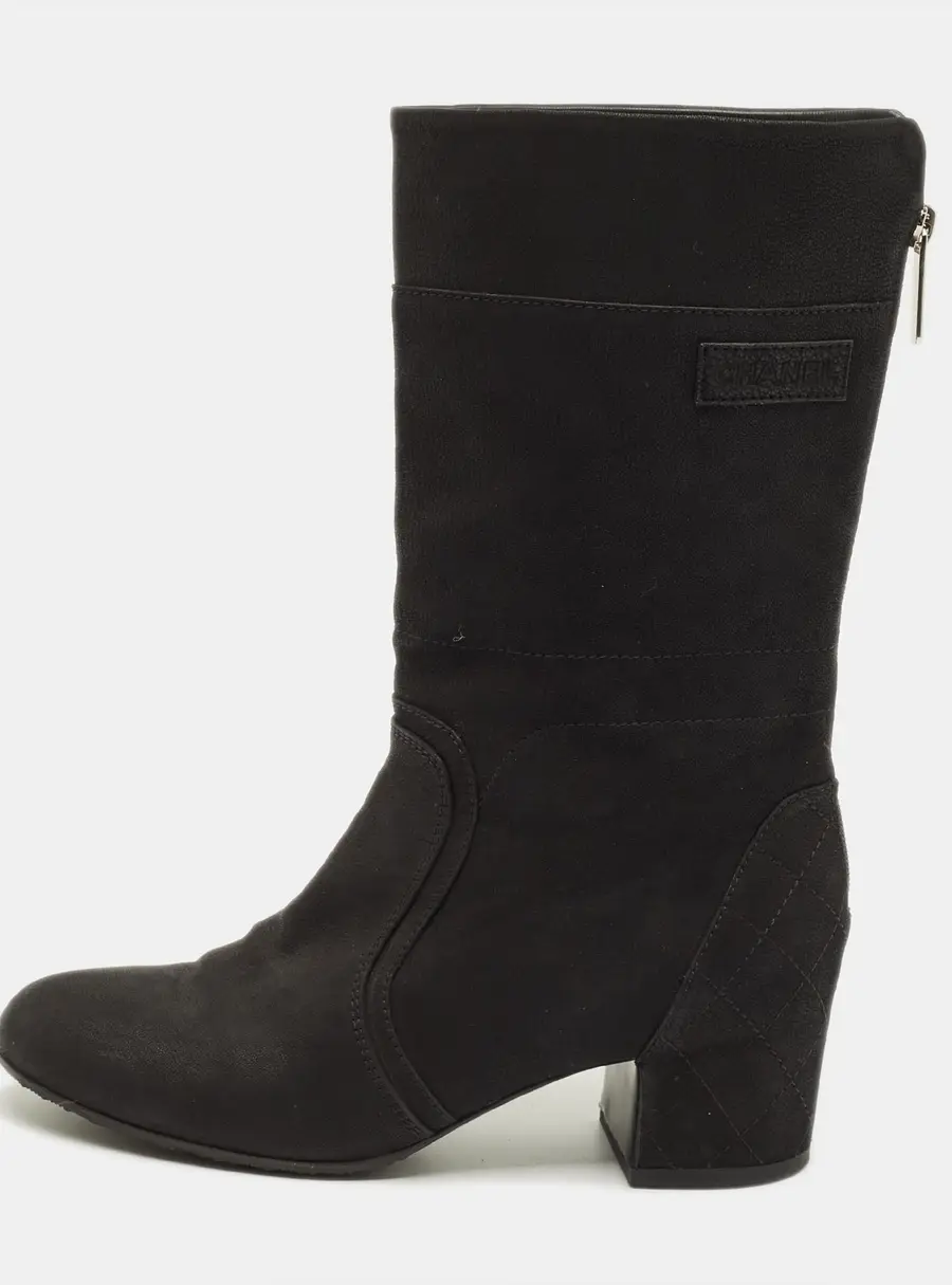 Chanel Size 39 Black Nubuck Leather Ankle Length Boots