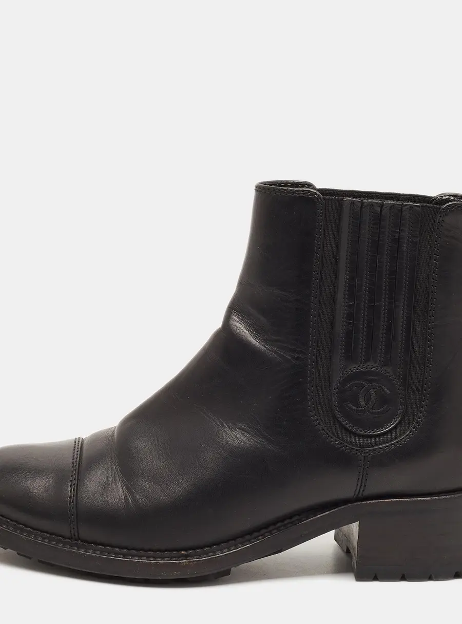 Chanel Size 39.5 Black Leather Combat Boots