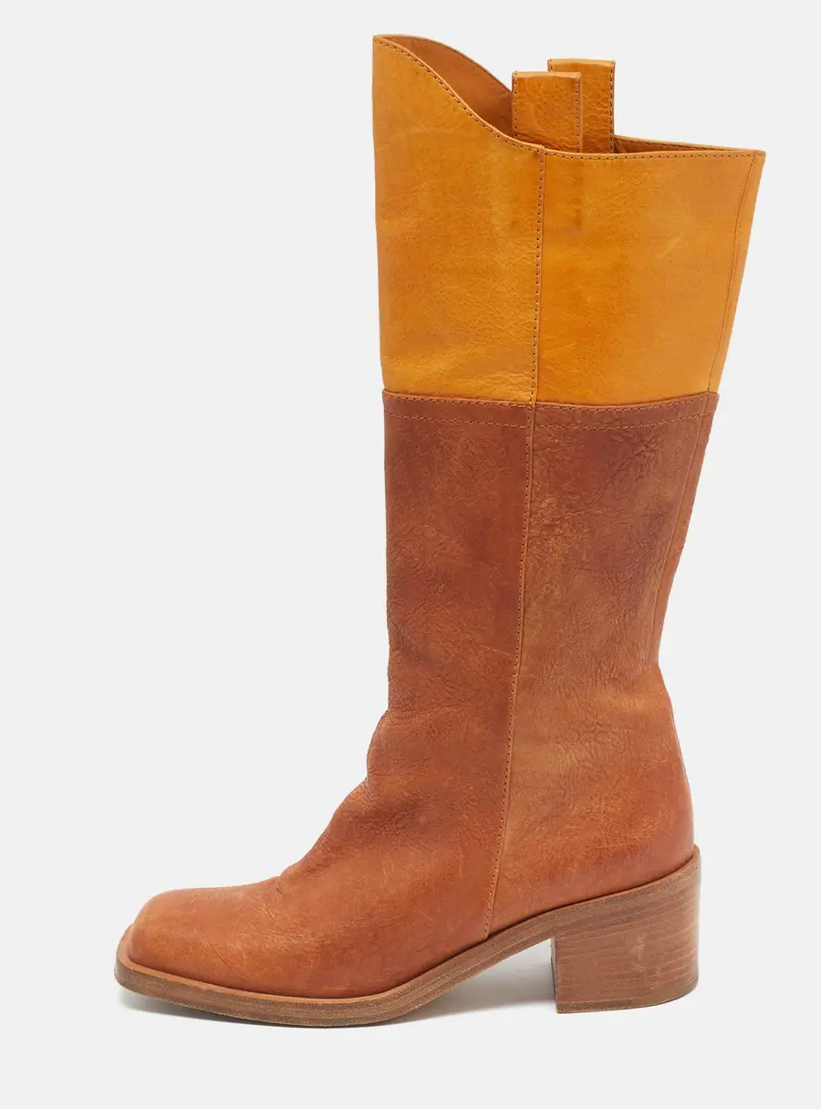 Chanel CC Size 39.5 Two Tone Leather Mid Calf Boots