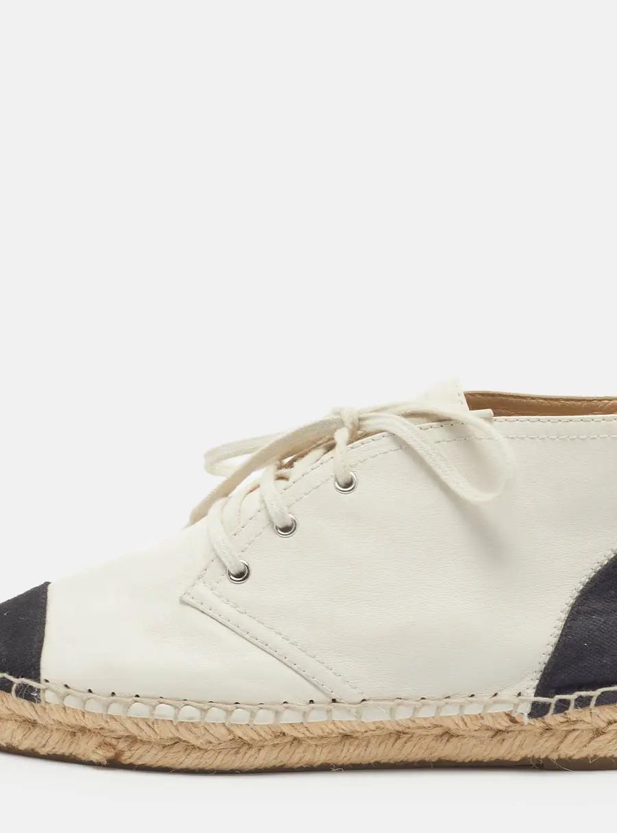 Chanel CC Size 36 Cream/Black Canvas and Leather Cap Toe High Top Espadrille Flats
