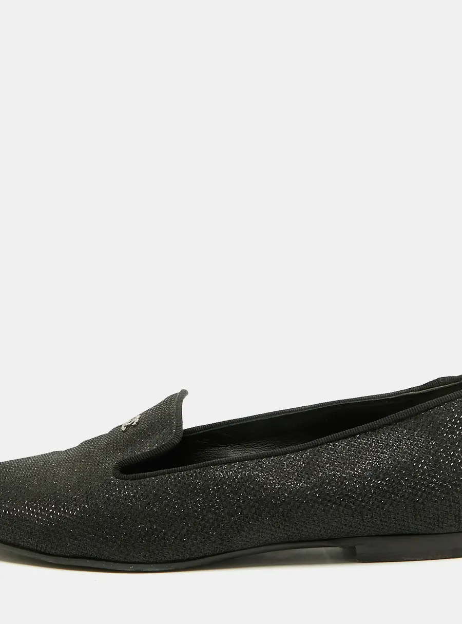 Chanel CC Size 38 Black Lurex Fabric Smoking Slippers