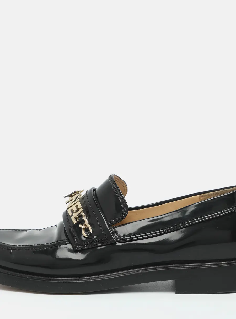 Chanel CC Size 36 Black Patent Leather Slip On Loafers