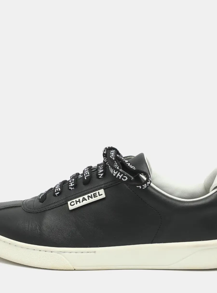 Chanel CC Size 36.5 Black Leather Low Top Sneakers