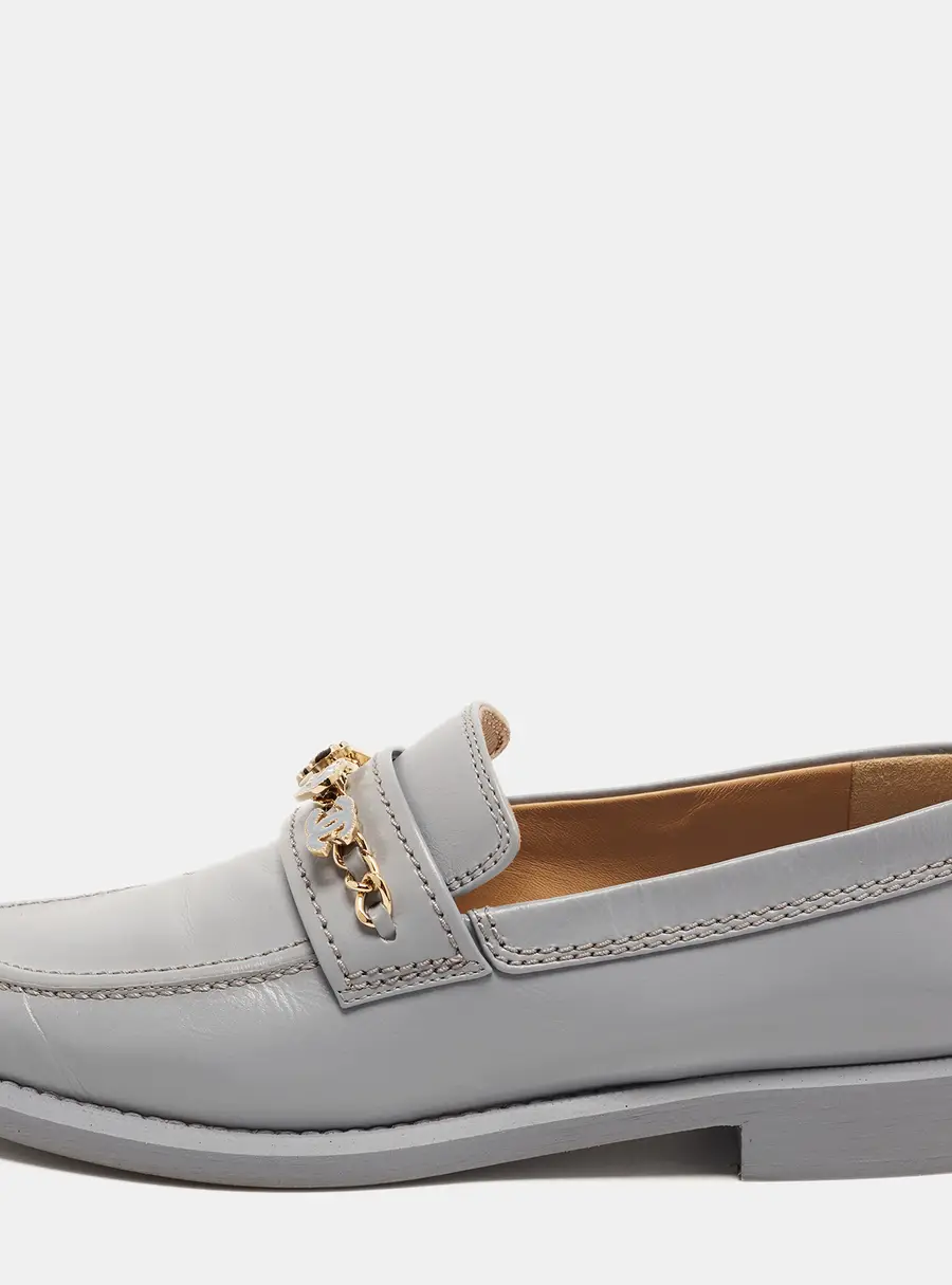 Chanel Enamel Charms Size 40.5 Grey Leather Loafers