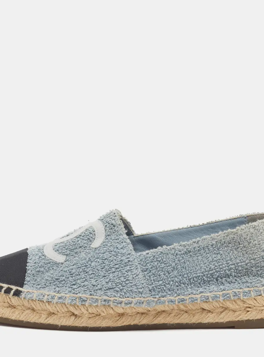 Chanel CC Size 37 Blue/Black Canvas and Tweed Espadrille Flats