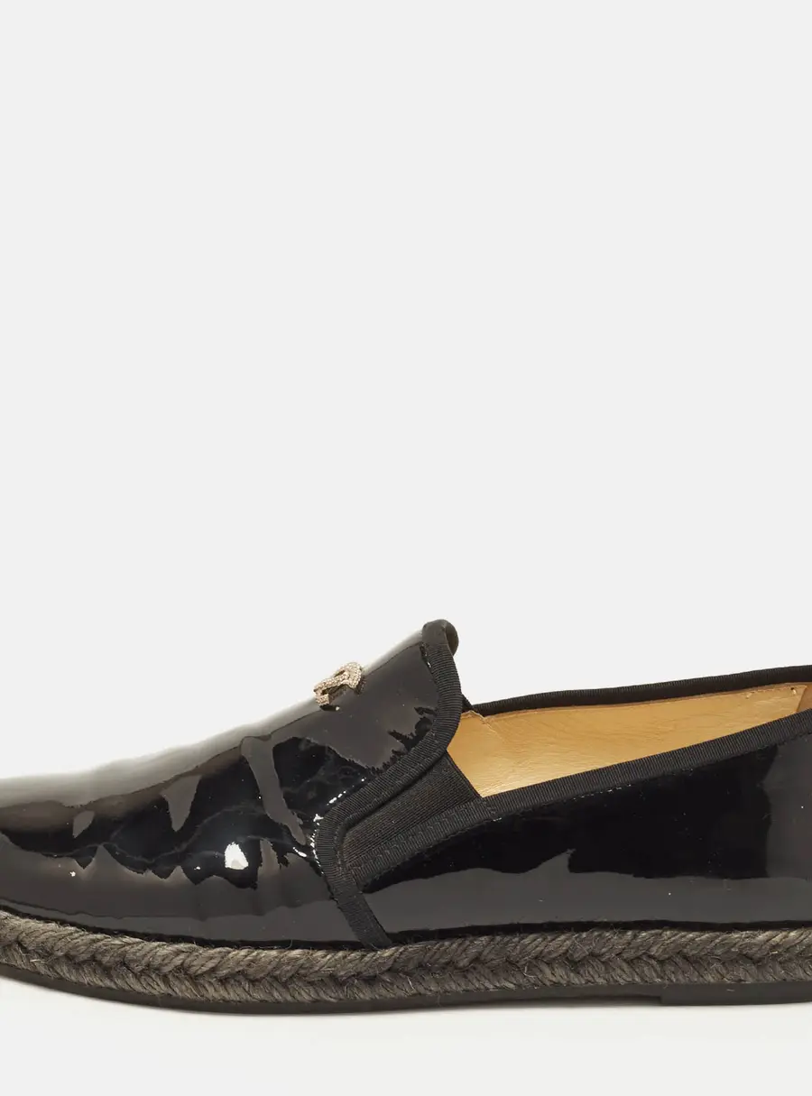Chanel CC Size 38 Black Patent Smoking Slippers