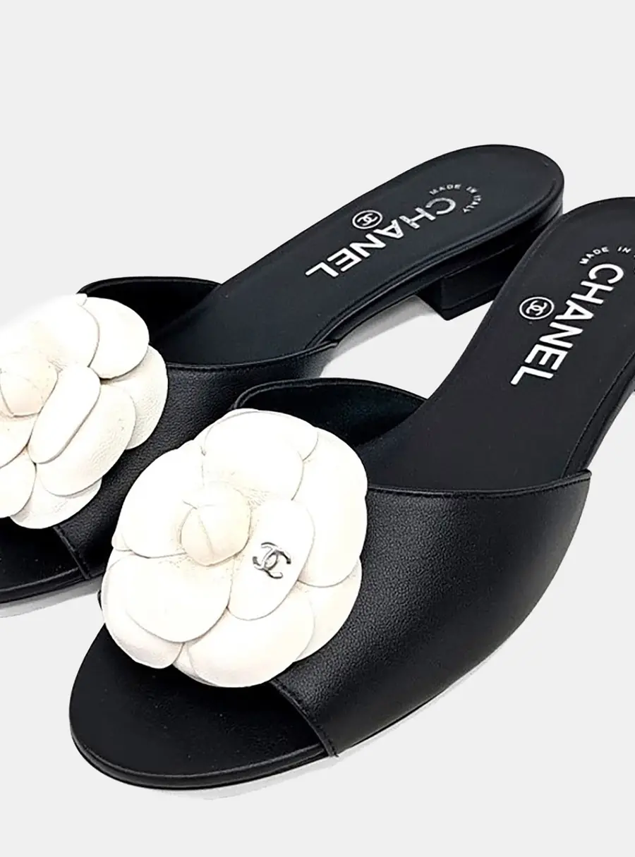 Chanel Camellia Mule Leather Sandals
