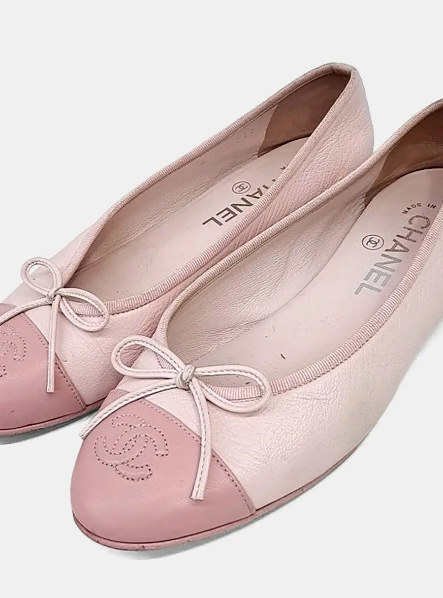 Chanel Pink Leather Ballerina Flats