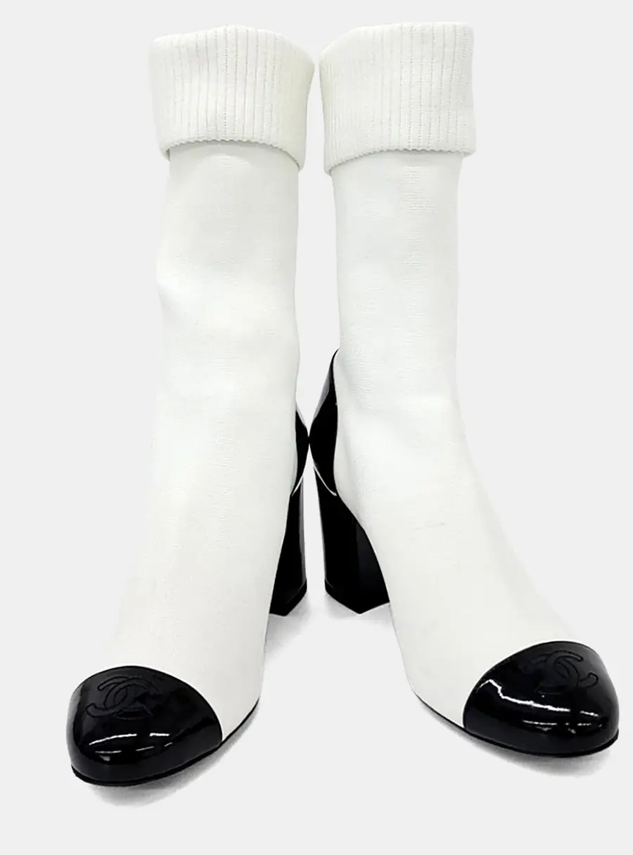 Chanel Black/White Leather Sock Boots EU 37