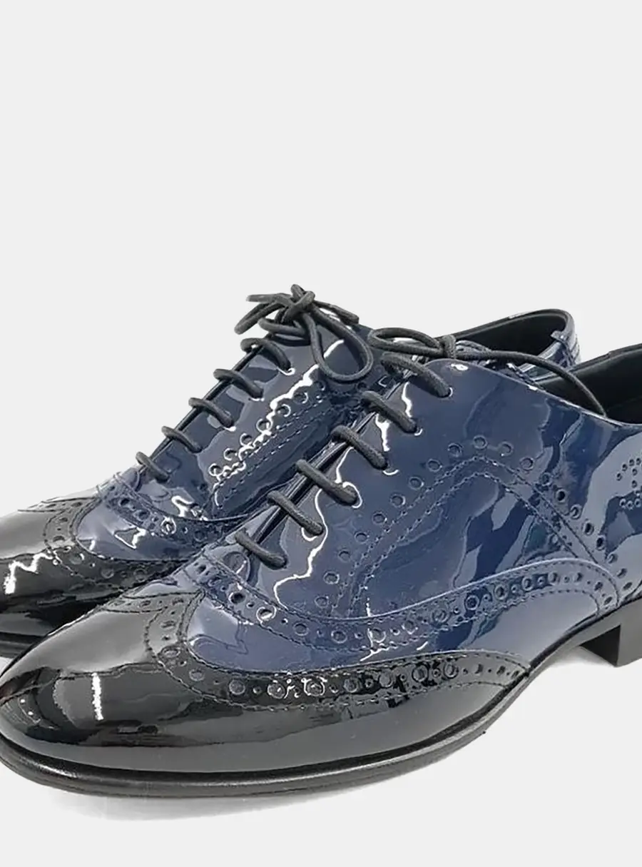 Chanel Black, Blue Patent Leather Loafers EU 36