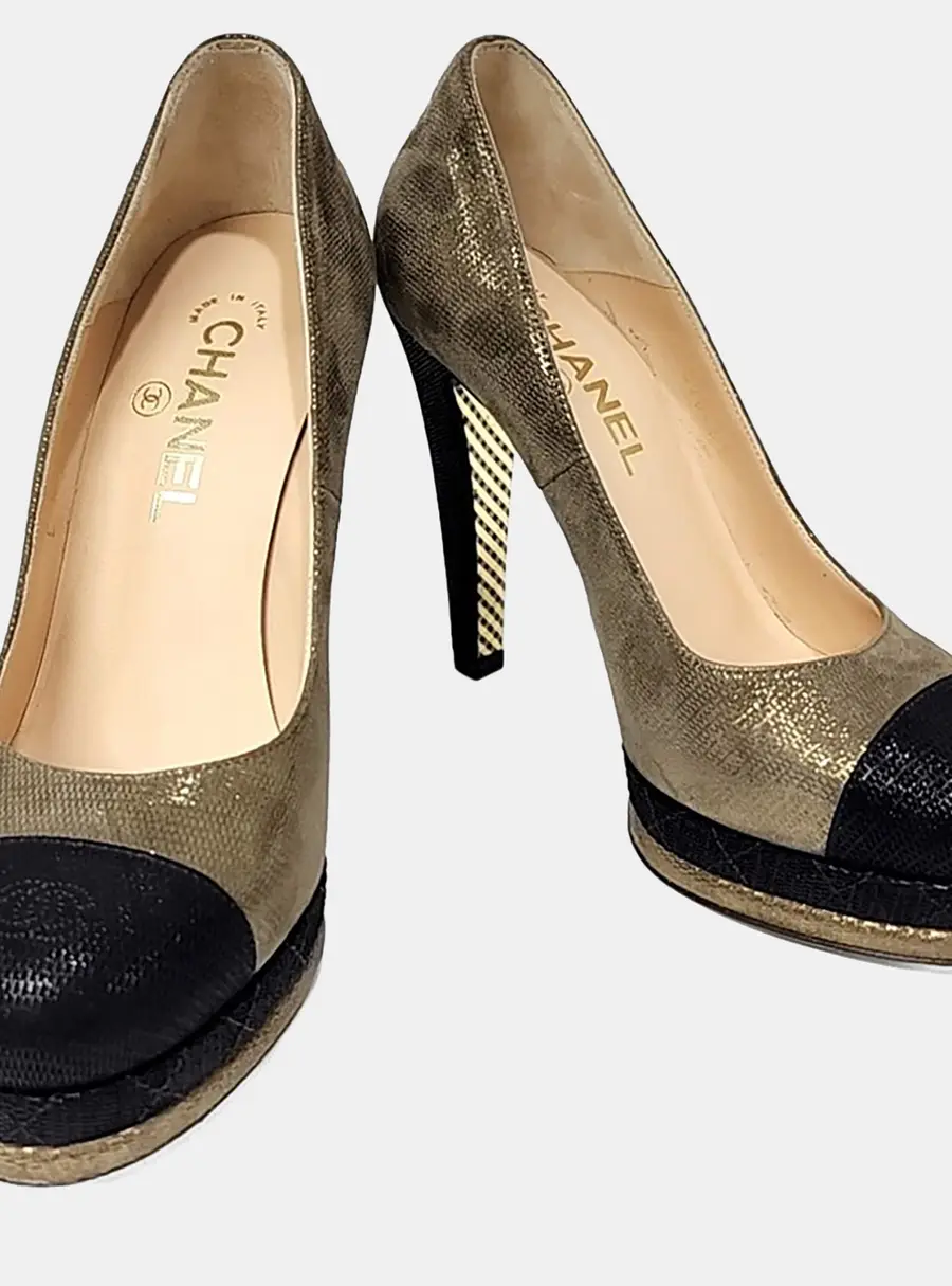 Chanel Black/Gold Suede Shoes EU 37.5