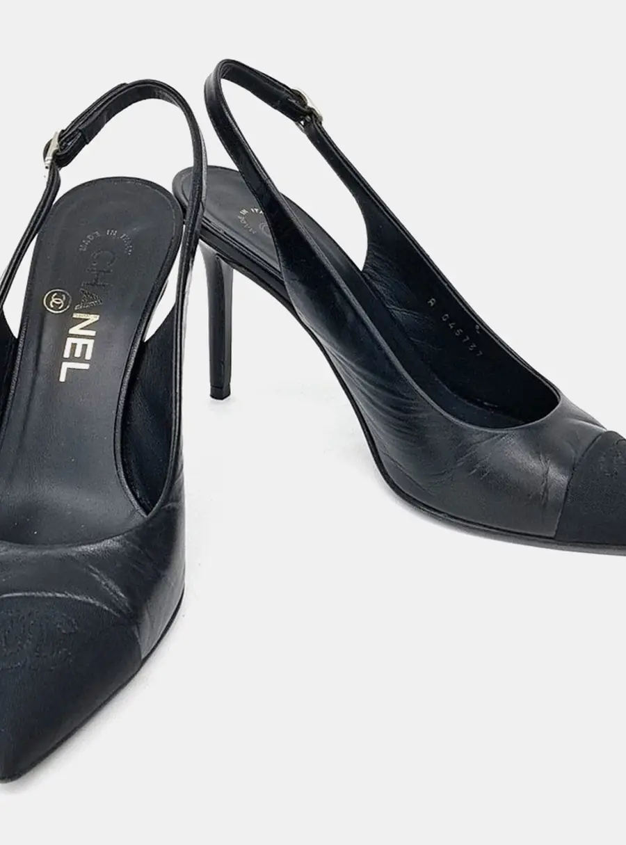 Chanel Black Leather slingback 37C