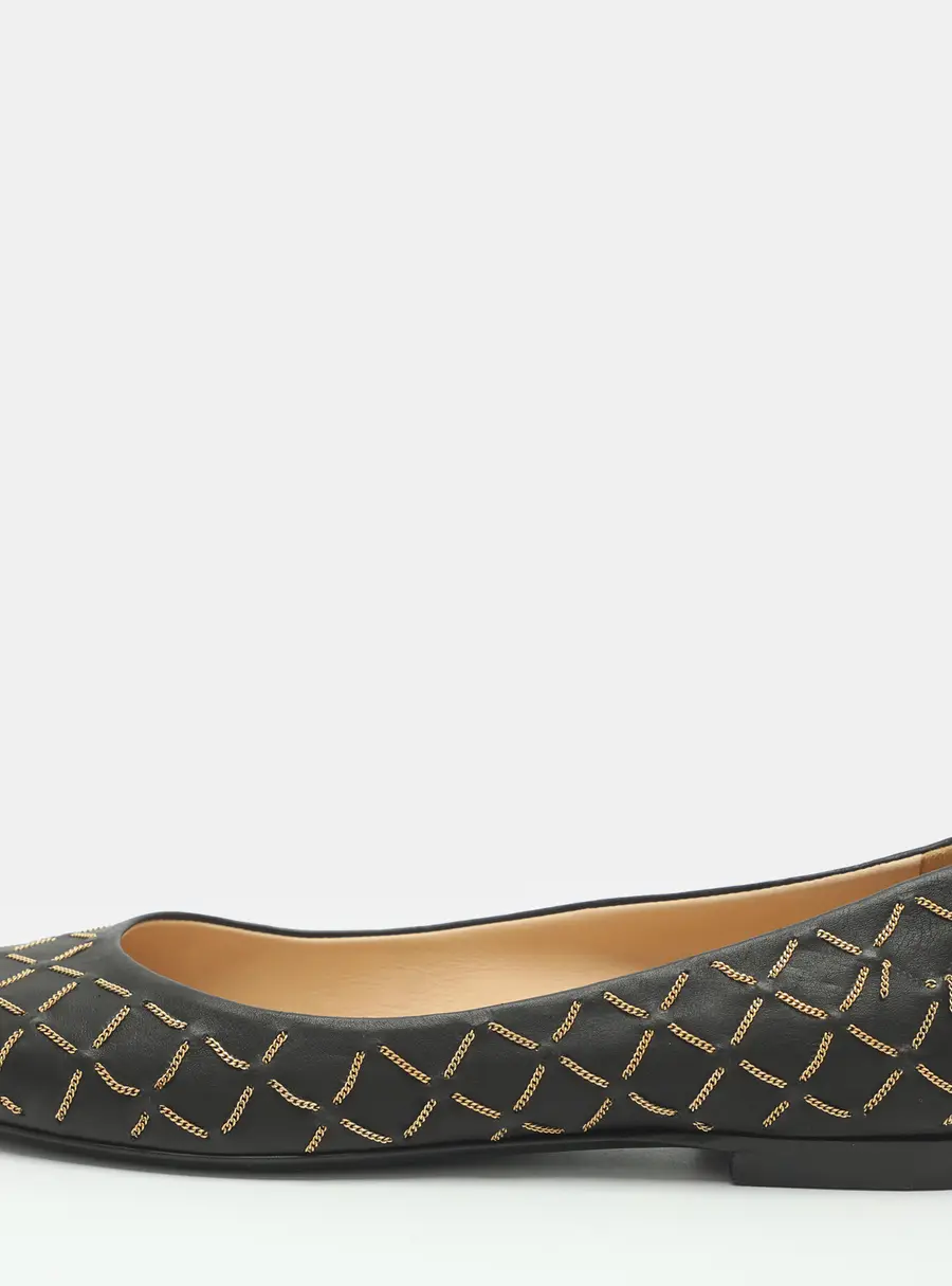 Chanel CC Size 36 Black Chain Link Quilted Leather Ballet Flats