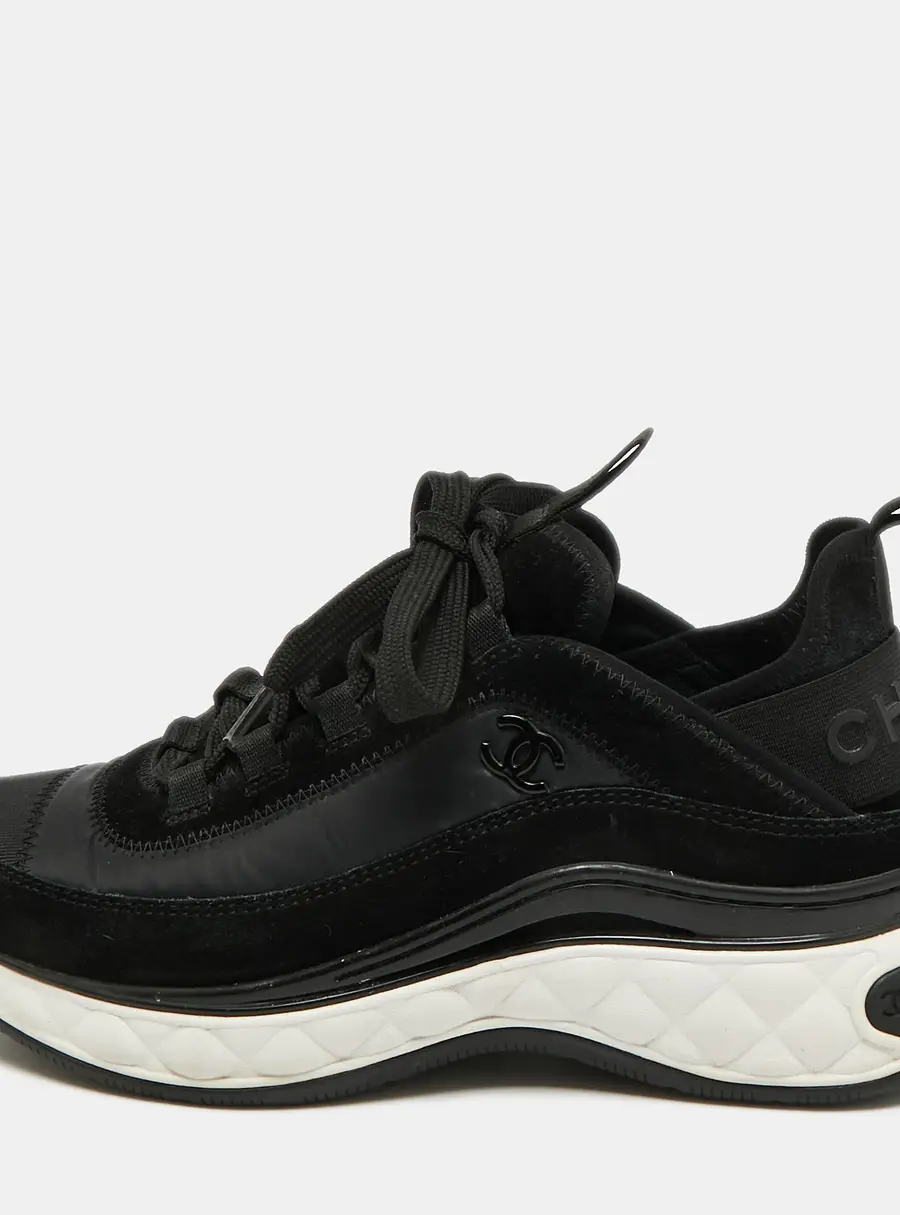 Chanel Size 37 Black Nylon and Suede Low Top Sneakers