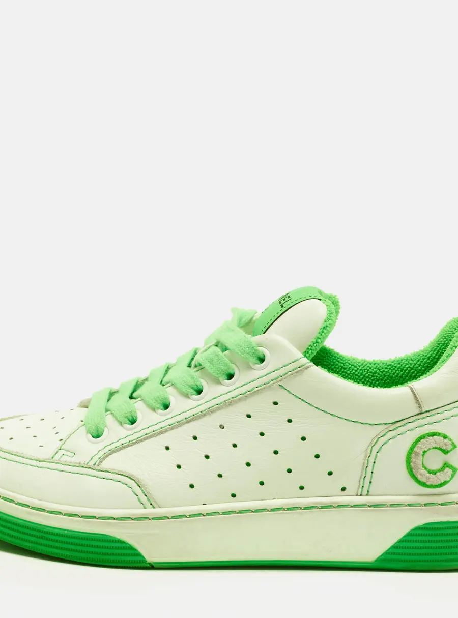 Chanel CC Logo Size 36 White/Neon Green Leather Low Top Sneakers