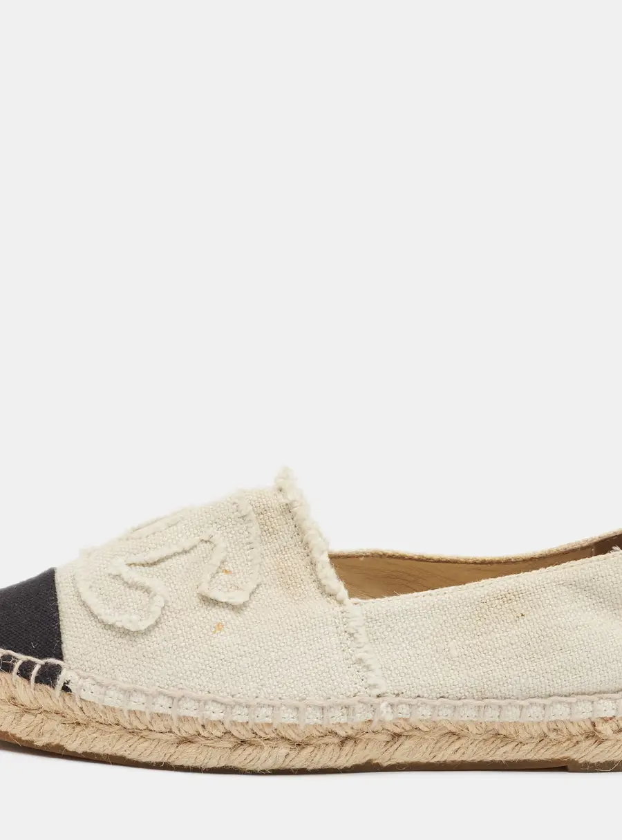 Chanel Interlocking CC Size 37 Black/Beige Canvas Espadrille Flats