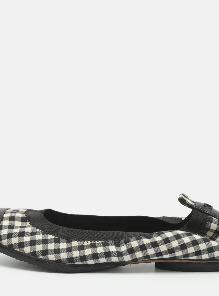 Chanel CC Size 38 Grey/Black Gingham Fabric and Leather Scrunch Ballet Flats