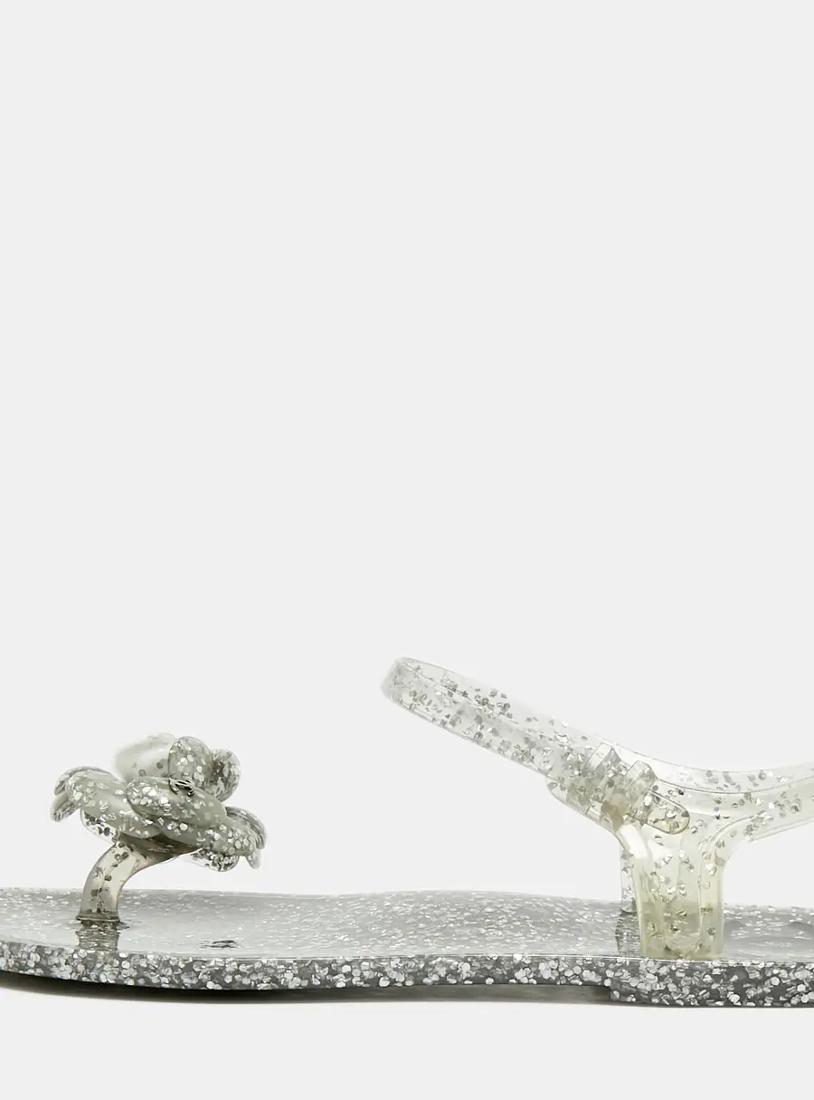 Chanel Camellia Size 36 Grey Jelly Ankle Strap Sandals