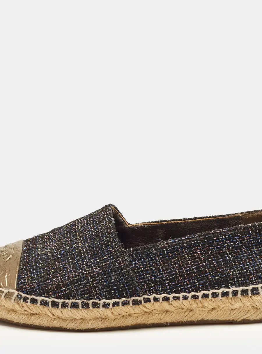 Chanel CC Size 36 Multicolor Leather and Tweed Espadrille Flats