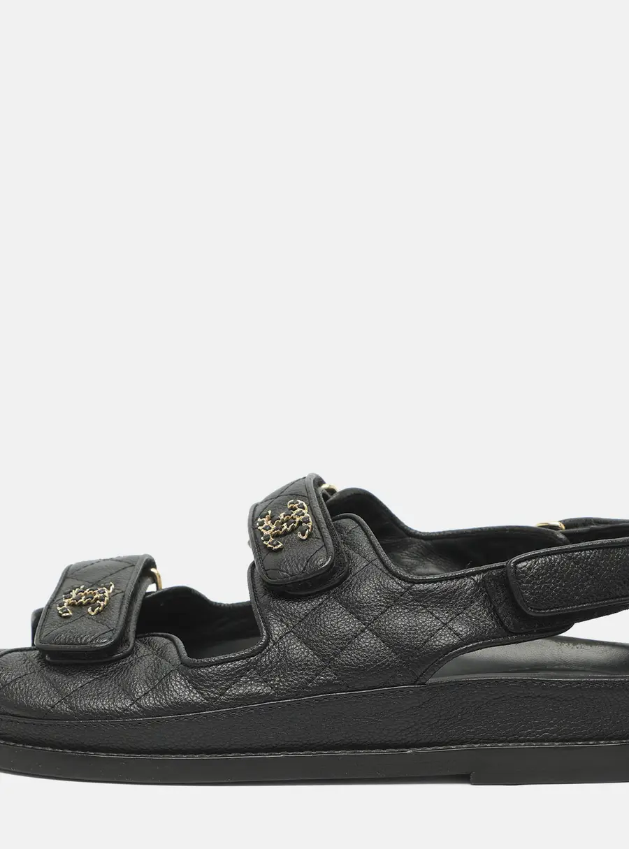 Chanel Dad Size 40 Black Leather Flat Sandals