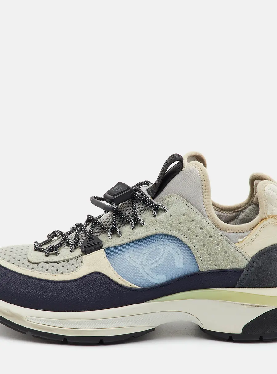 Chanel CC Size 38.5 Multicolor Fabric, Mesh and Suede Low Top Sneakers