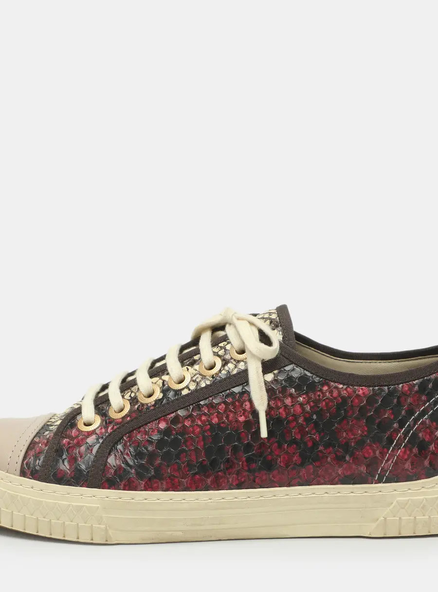 Chanel Size 38.5 Multicolor Leather and Python Leather Low Top Sneakers