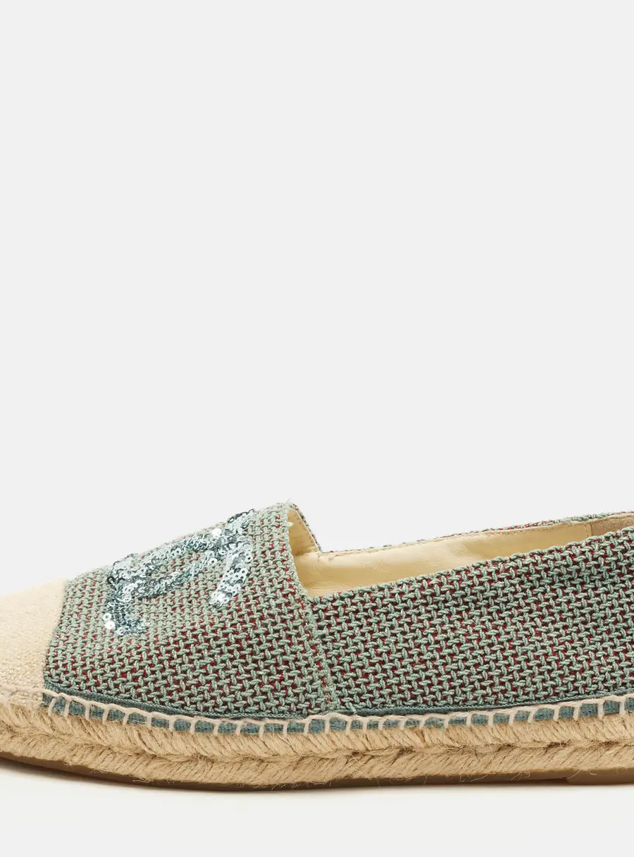 Chanel CC Size 39 Blue/Beige Canvas and Knit Fabric Espadrille Flats