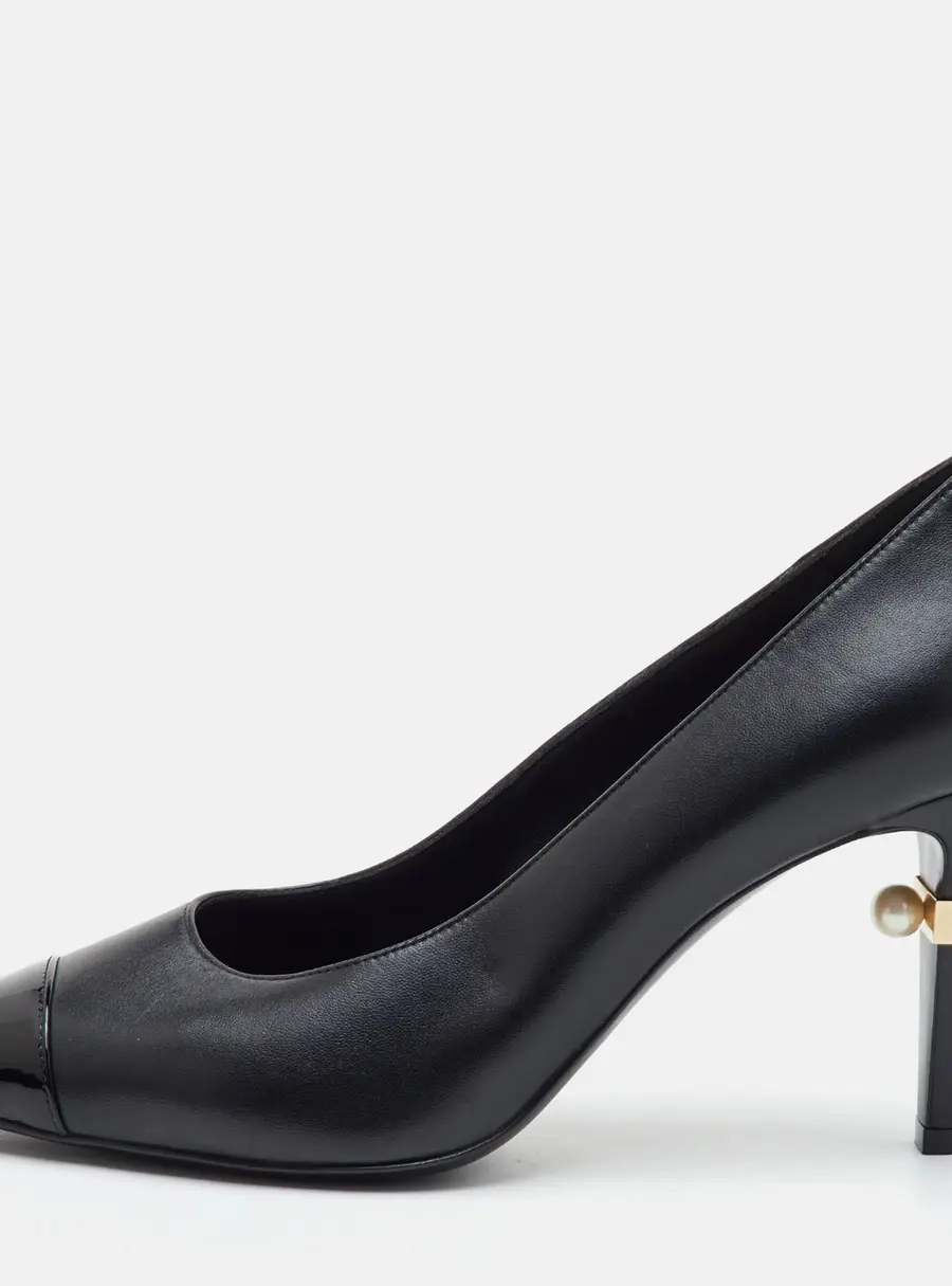 Chanel Classic Size 41 Black Leather and Patent Leather Cap Toe Pumps