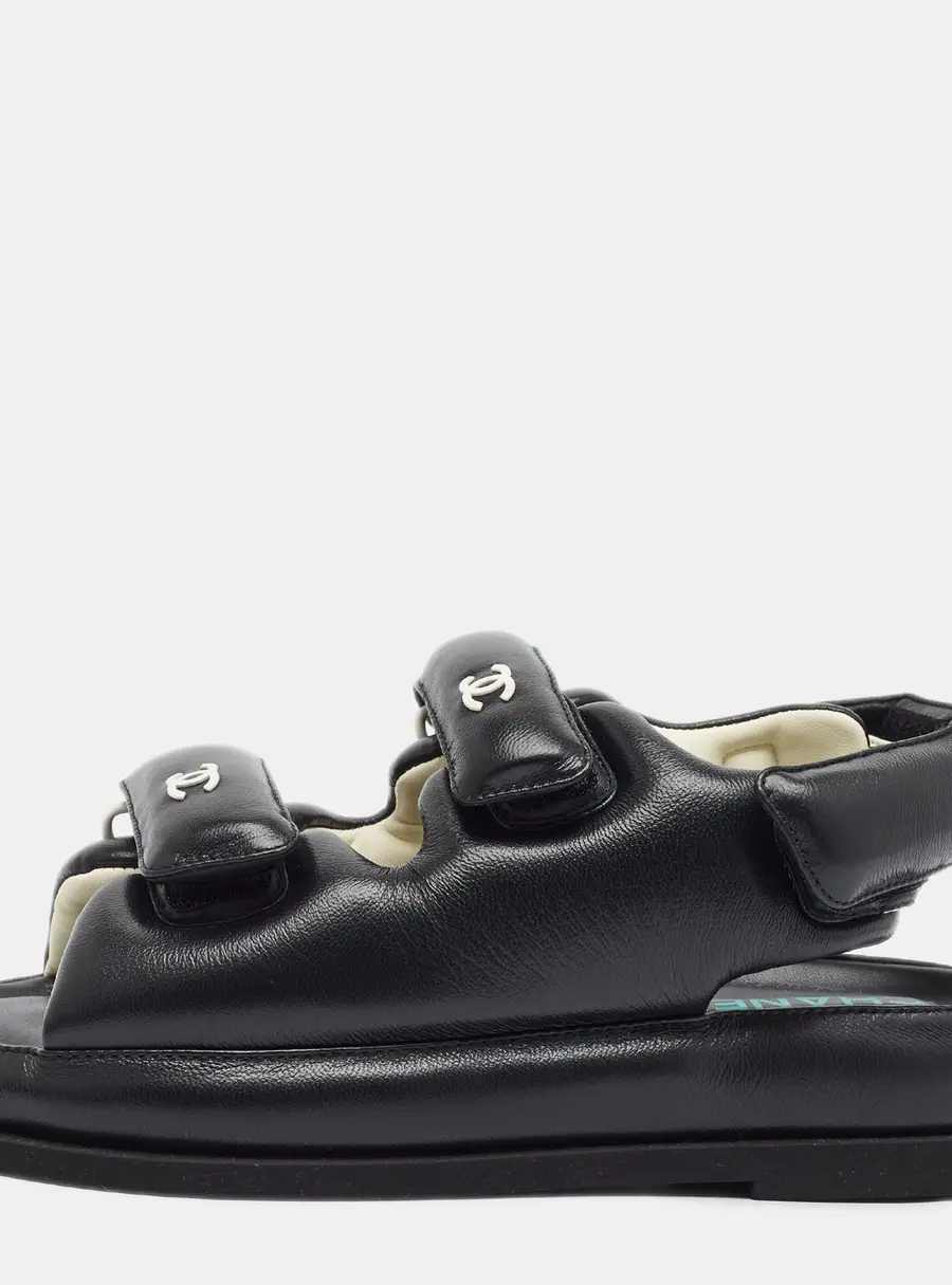 Chanel Dad Size 38.5 Black Leather Slingback Sandals