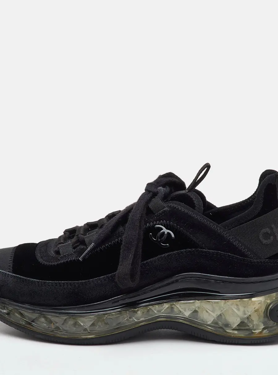Chanel CC Size 36 Black Suede and Velvet Low Top Sneakers