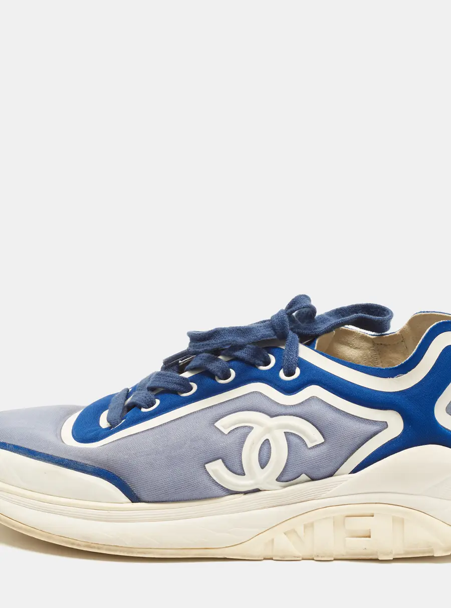 Chanel CC Size 38 Blue/White Fabric and Mesh Low Top Sneakers