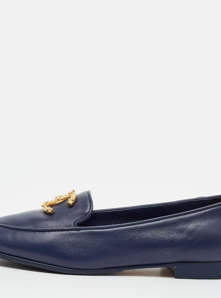 Chanel CC Size 36 Navy Blue Leather Smoking Slippers